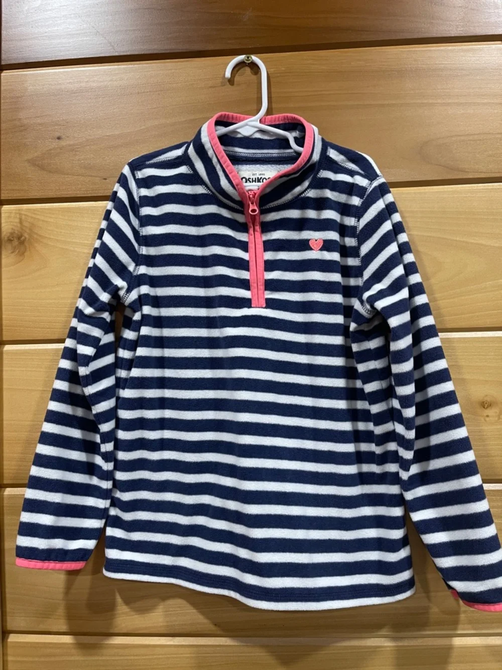 OshKosh B'gosh Navy & White Striped Fleece Pullover with Pink Trim